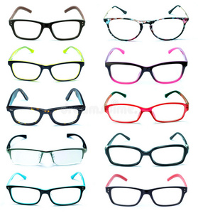 一组白色隔离的漂亮眼镜