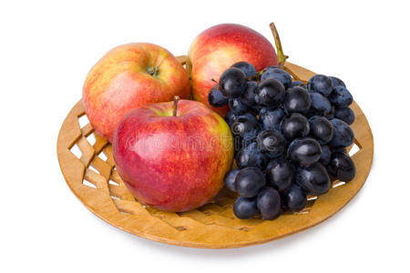 盘子里有苹果和葡萄