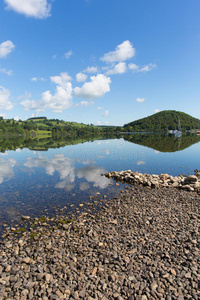 英国坎布里亚郡普利桥湖区ullswater阳光蓝天