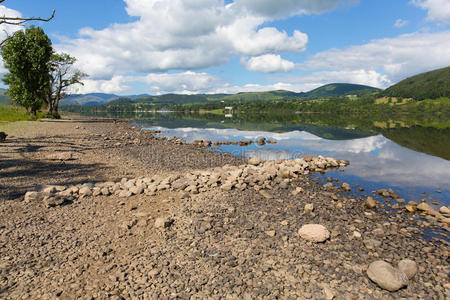 ullswater英国坎布里亚郡普利桥湖区蓝天和阳光