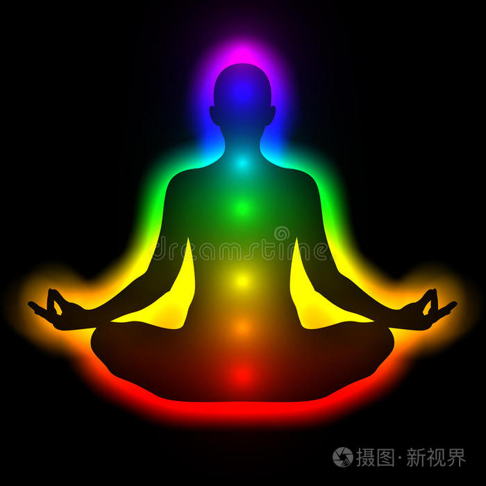 冥想中的女性轮廓 能量体 光环 脉轮插画 正版商用图片1gz9yo 摄图新视界