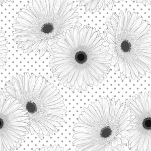 美丽的黑白无缝背景与花朵。