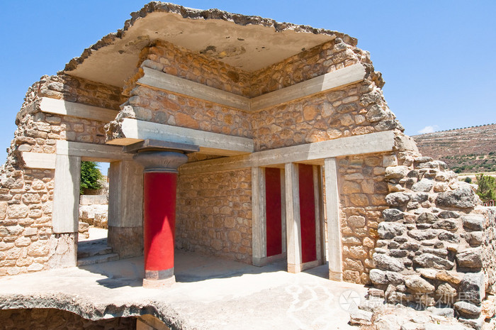 在希腊克里特岛上的克诺索斯宫殿的遗迹