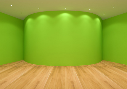 空的绿色曲线的房间