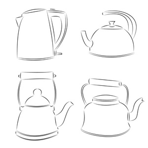 绘图的茶壶水壶，矢量图