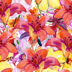 美丽的五颜六色的花束无缝图案。 水彩手绘插图。