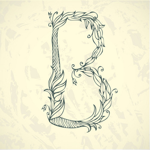 华丽手绘字母 b曼荼罗着色书页设计.花圆形抗应力 b向量.花草.