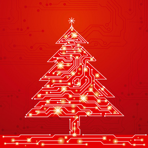 圣诞树由电子元素的矢量