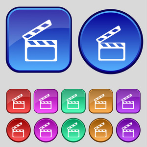 电影院克拉标志图标。视频照相机符号。组的颜色按钮。矢量