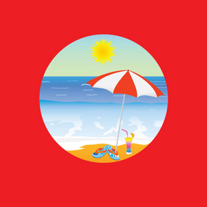 红海滩天堂卡通矢量插图照片