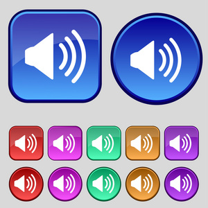 按钮声音扬声器音量标志图标.声音的符号.设置颜色按钮.矢量照片