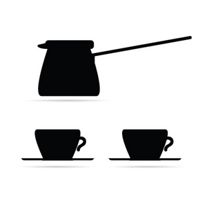 咖啡壶和咖啡杯子黑色矢量