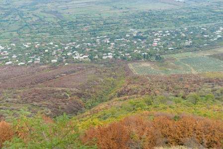 在秋天，希格，Kakheti 地区的 Alazani 谷鸟瞰图