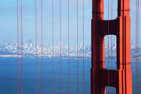 金门大桥在细节与 San Francisco 在背景中