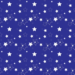 蓝色背景上的白色星星。无缝模式。矢量点检