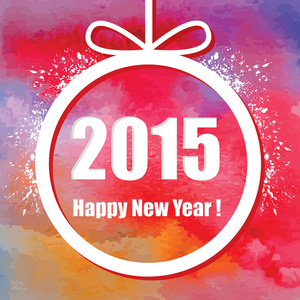 2015 年新的一年幸福。创意贺卡与水彩效果