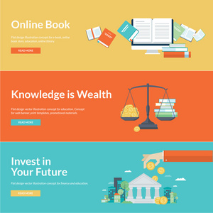 平面设计矢量图概念为在线图书 网上图书馆 网上书店 金融 教育学分 教育储蓄