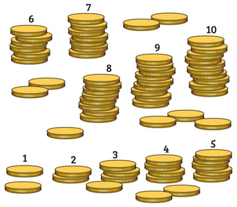 集团成堆的硬币从 1 到 10