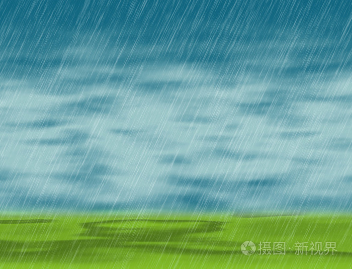 在多云的天气,长满绿草的雨风暴背景
