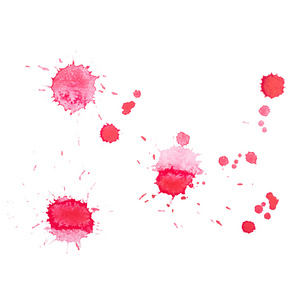 抽象水彩画水彩画手绘红色滴飞溅染色艺术漆上白色背景矢量图