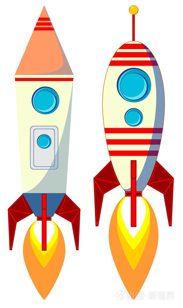 illyuminotor,火焰从发动机的飞行火箭.矢量图的颜色