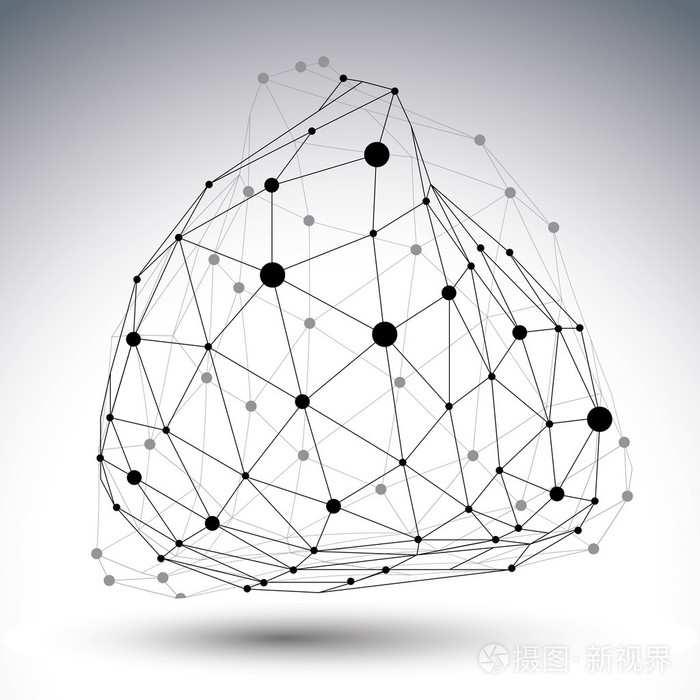 黑色和白色扭曲线条与点的 3d 抽象对象