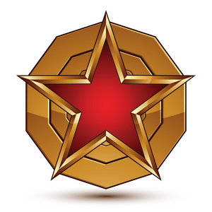 的红色五角星与纹章矢量圆形表面照片