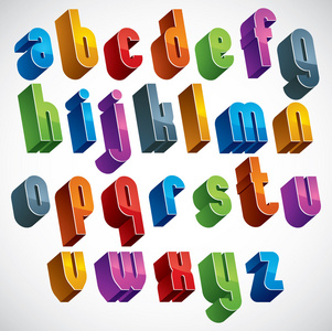 3d 字体，矢量多彩的信件，几何尺寸字母表