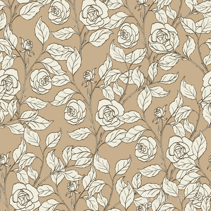 花卉背景无缝复古图案矢量图