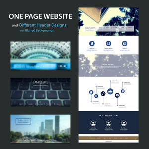 蓝一页的网站模板和不同的页眉设计与模糊效果