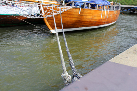 船上的绳子拴在码头