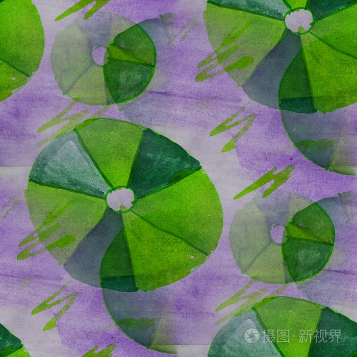 无缝的绿色紫色图案水彩艺术纹理背景