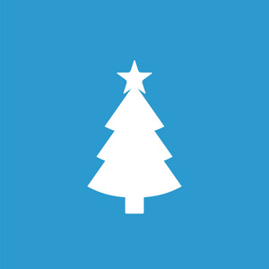 圣诞树图标，在蓝色背景上的白色