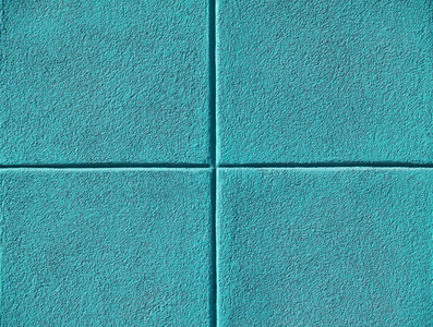 四个深青色或浅绿色蓝色正方形混凝土墙,powerpoint 背景和复制空间