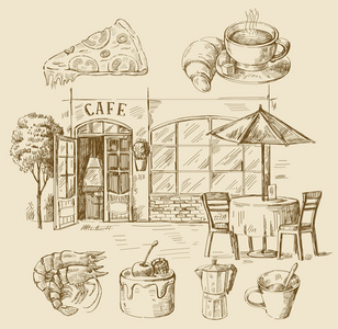 手工绘制的咖啡馆