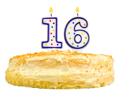 蛋糕数字十六生日蛋糕数字十六上白色孤立照片