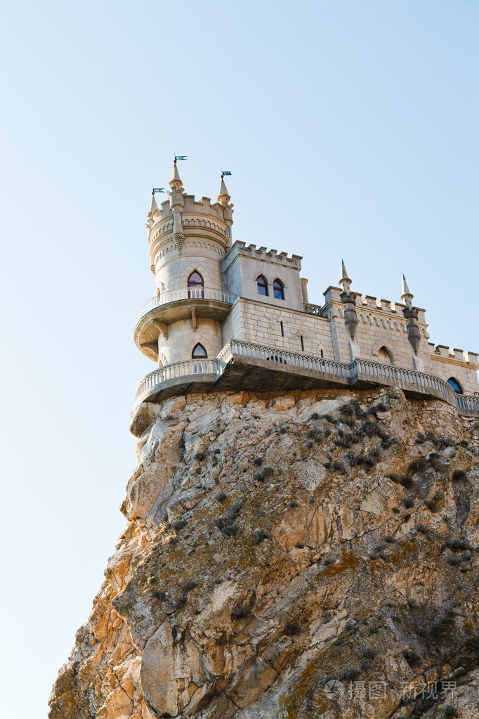 在极光岩石顶上克里米亚的巢窝城堡