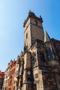 在布拉格老城，德意志历史塔的古老的市政厅与著名天文时钟