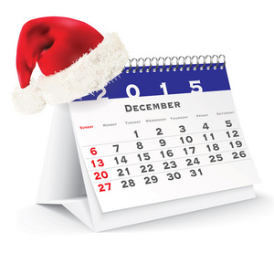 2015 年 12 月台历与圣诞帽子