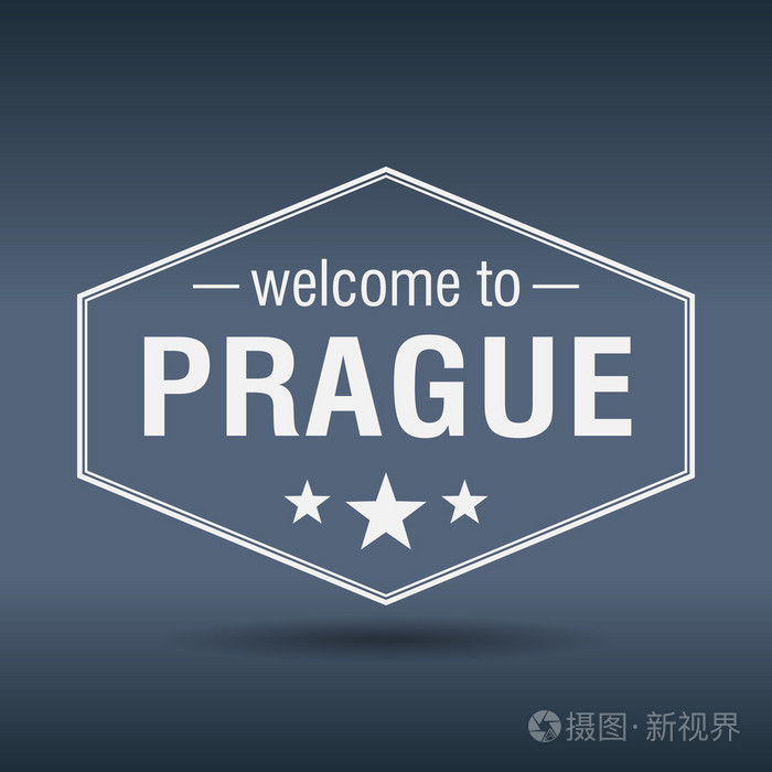 欢迎来到布拉格六角形的白色复古标签