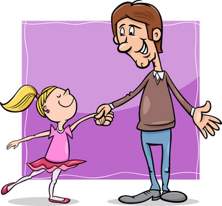 父亲和女儿的卡通插图
