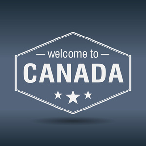 欢迎来到加拿大六角形的白色复古标签