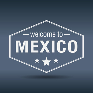 欢迎来到墨西哥六角形的白色复古标签