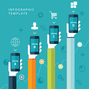 手里拿着手机的营销策划，销售图表信息图形模板