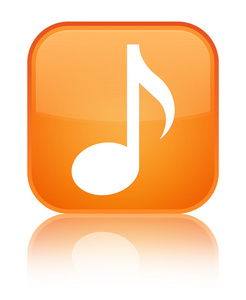 音乐图标光泽橙色反映的方形按钮