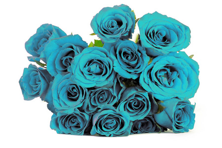 幻想蓝色玫瑰花束在白色背景