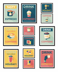 咖啡海报平横幅设计平坦的背景设定，eps10