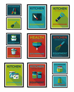 厨具海报平横幅设计平坦的背景设定，eps10