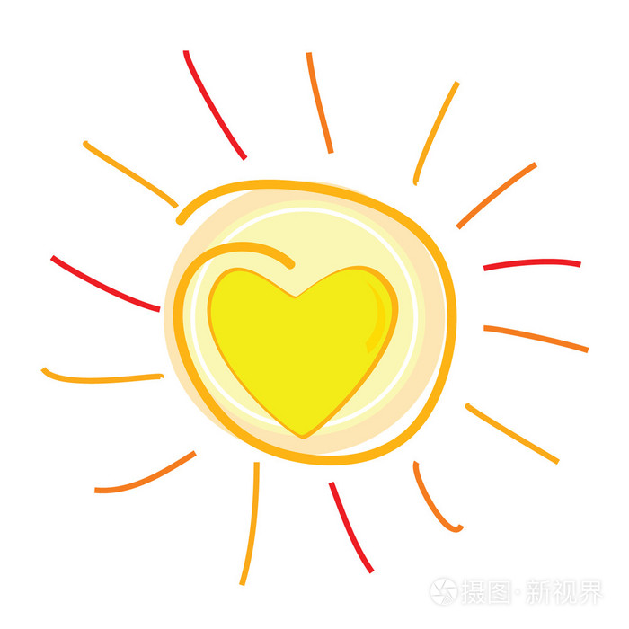 太阳和中心矢量插图中的心