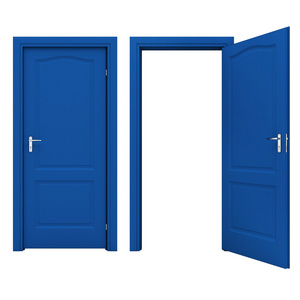 打开蓝色的门，一个白色的背景上孤立